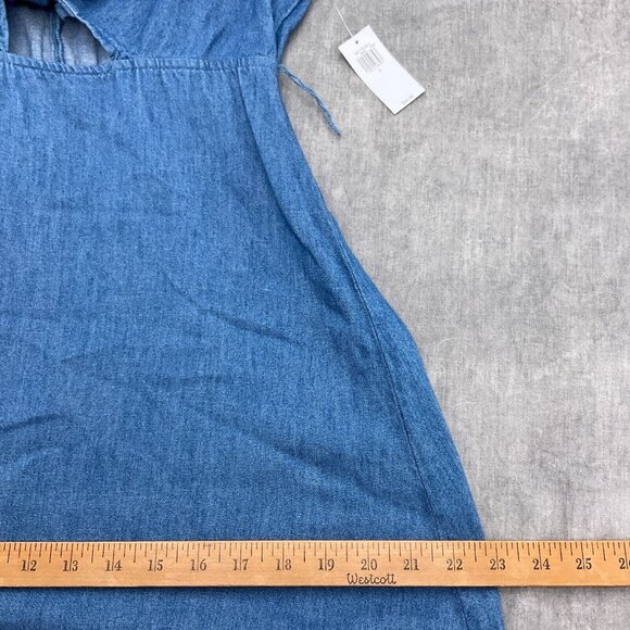 Old Navy Dress Women Small Blue Bow Midi Peasant Boho Chambray‎ Cotton NWT - Picture 8 of 14